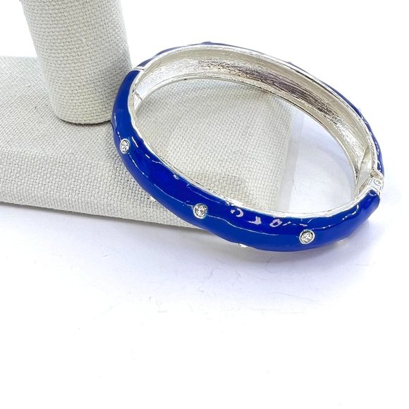 NWOT - Blue Enameled Clear Rhinestone Silver Tone Hinge Bracelet - Picture 5 of 5